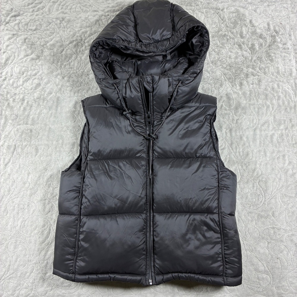 Zara Hooded Puffer Vest Size S Black TRF HEAT PWR Layering Streetwear Granola